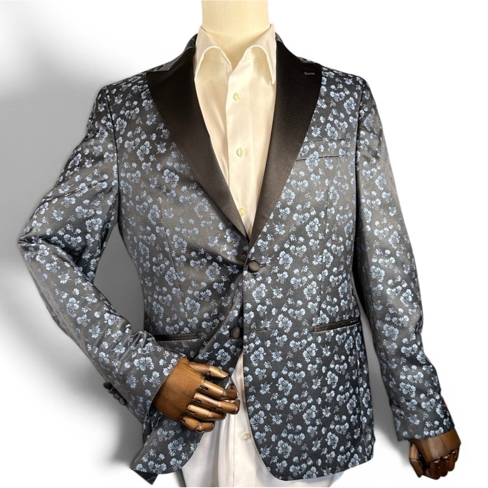 Egara‎ Tuxedo Jacket Mens 40R Floral Slim Fit Hipster Blazer & Joseph Feiss Tie